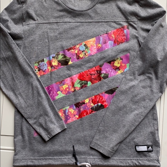 Adidas Climalite Floral 3 Stripe Long Sleeve Top SZ S - Picture 3 of 5